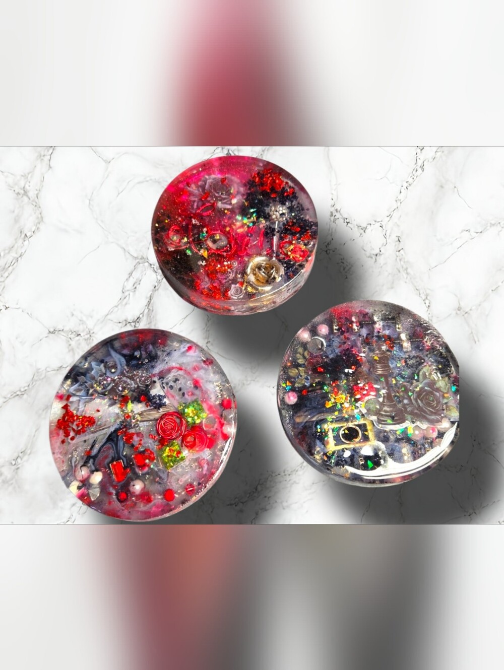 Resin Decorative Coasters Trio — Red Black Dark Romantic